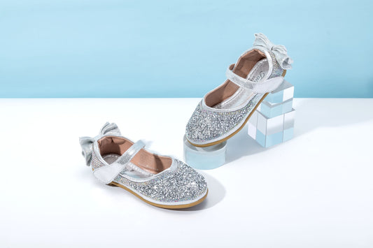 Girls Silver Glitter Party Shoes – Sparkly Mary Jane Dress Shoes | Moonlight - Silver