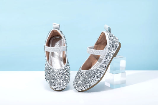 Girls Sparkly Glitter Mary Jane Shoes – Starlight - Silver