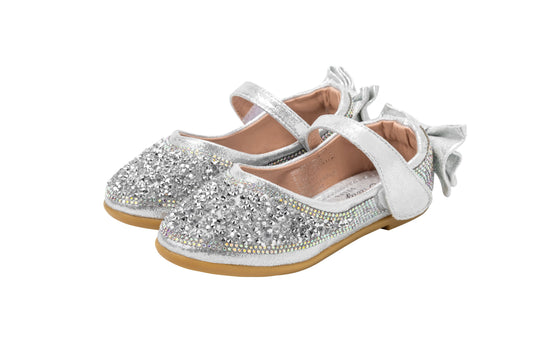 Girls Silver Glitter Party Shoes – Sparkly Mary Jane Dress Shoes | Moonlight - Silver