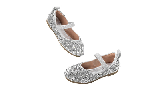 Girls Sparkly Glitter Mary Jane Shoes – Starlight - Silver