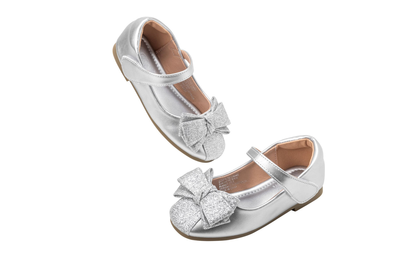 Girls Silver Bow Glitter Shoes – Sparkly Princess Shoes | Twinkle Bell - Silver