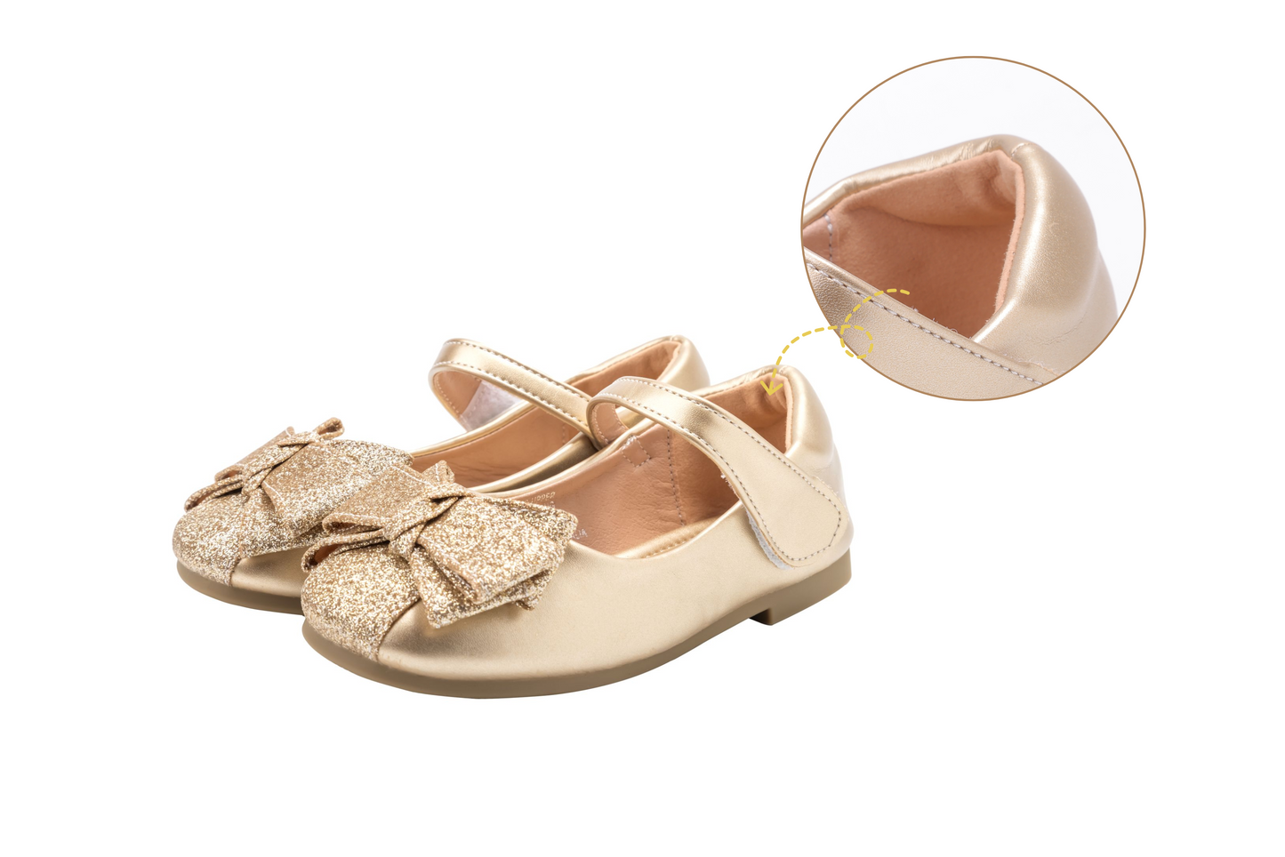 Girls Gold Bow Glitter Shoes – Sparkly Princess Shoes | Twinkle Bell - Gold